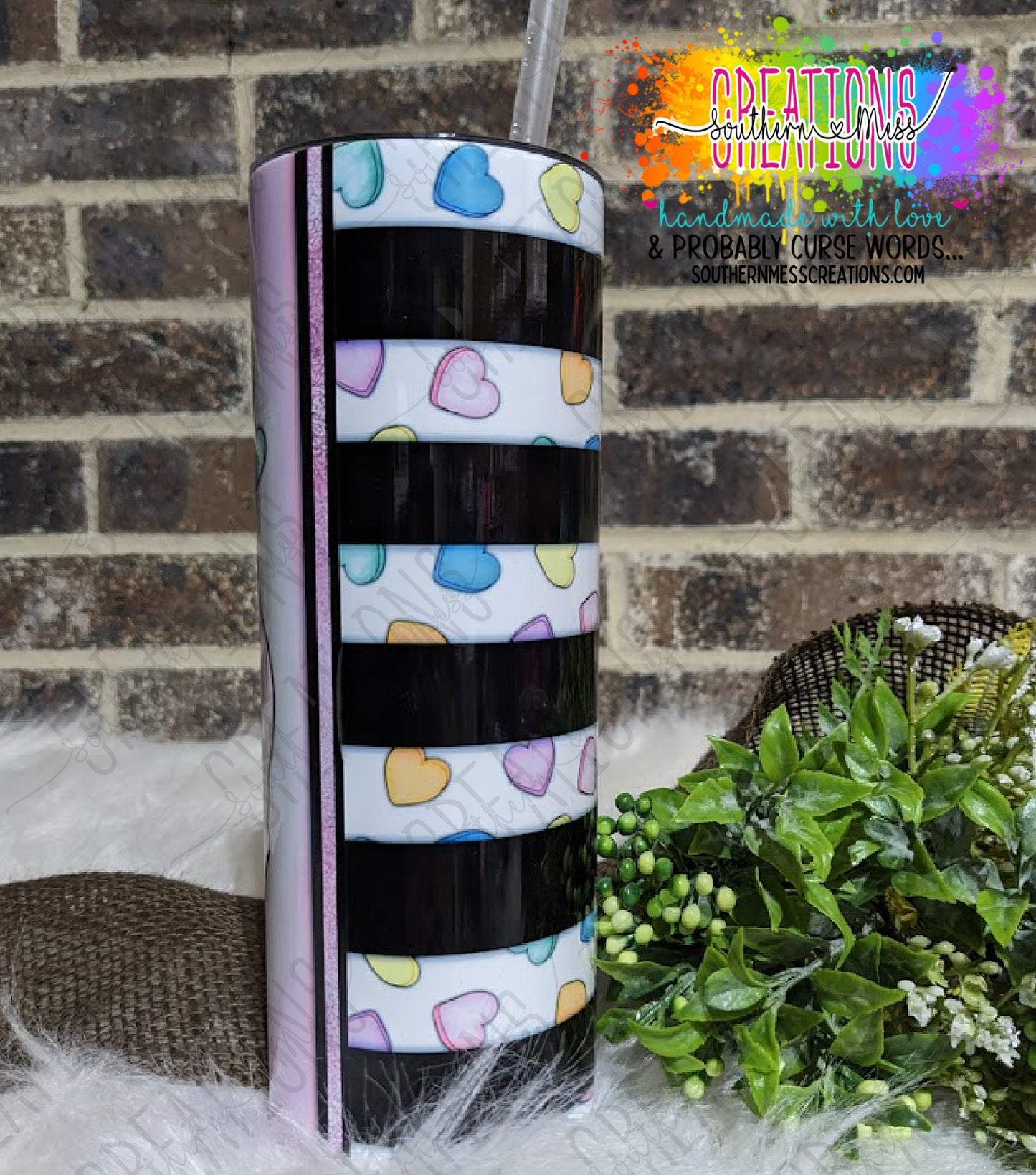 Tumbler: Rainbow Skull With Sweary Hearts - Valentines